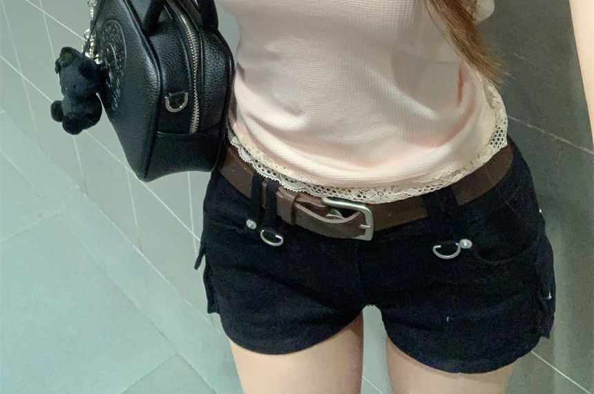 Scoop Fit Top Accent Crop Tank Neck Lace Panel Slim Bow