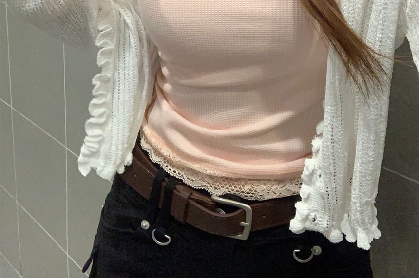 Scoop Fit Top Accent Crop Tank Neck Lace Panel Slim Bow