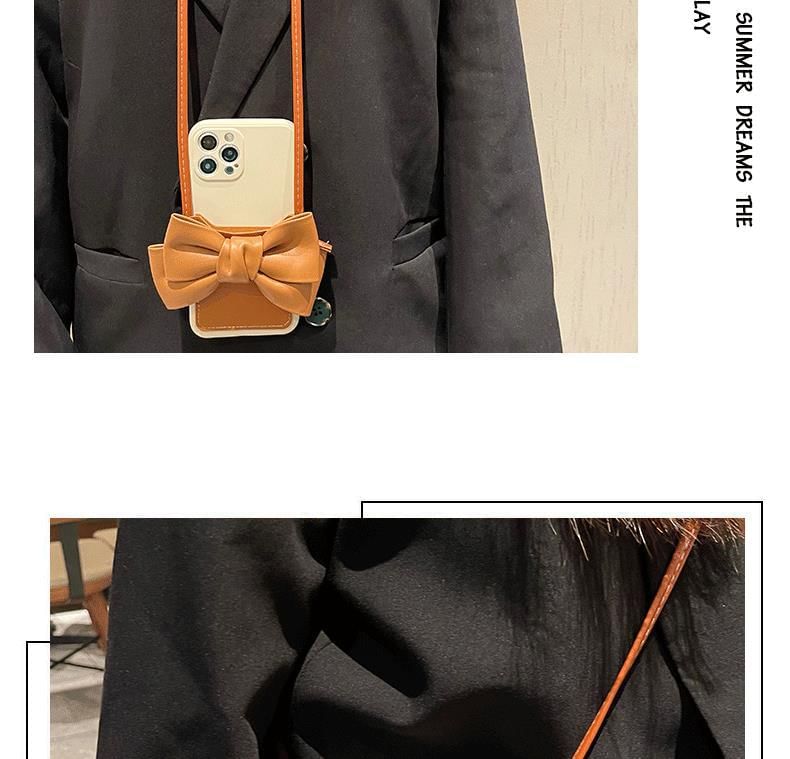 with Case Holder Bow Phone Lanyard Leather Faux Card