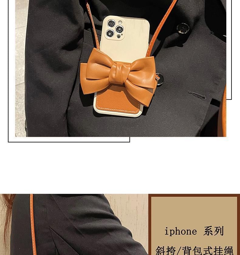 with Case Holder Bow Phone Lanyard Leather Faux Card