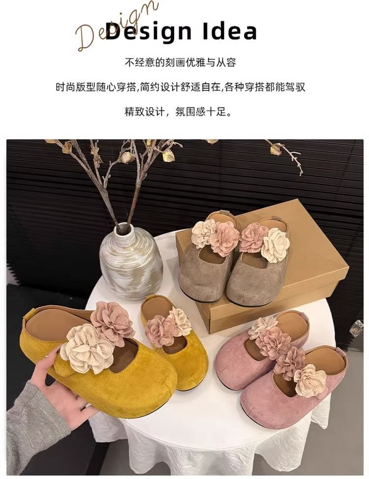 Mary Leather Jane Accent Wedge Mules Floral Genuine Hidden