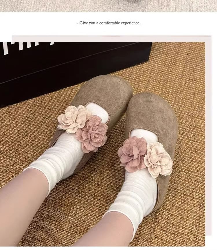 Mary Leather Jane Accent Wedge Mules Floral Genuine Hidden