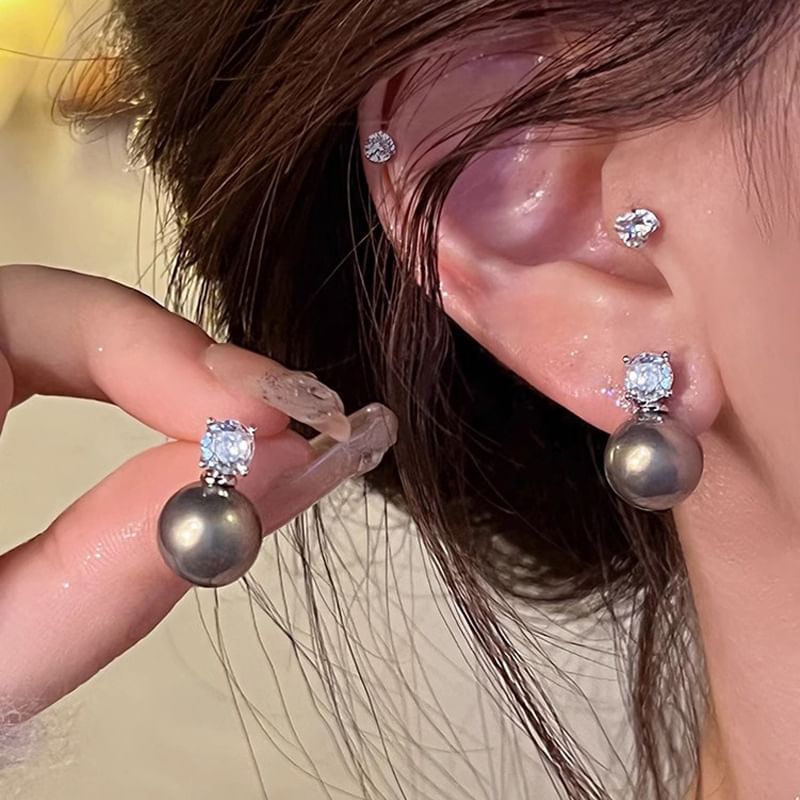 / Earring Pendant Pearl Faux Stud Rhinestone Necklace