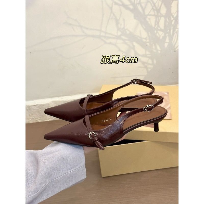 Heel Toe Pumps Pointed Kitten Slingback Buckled