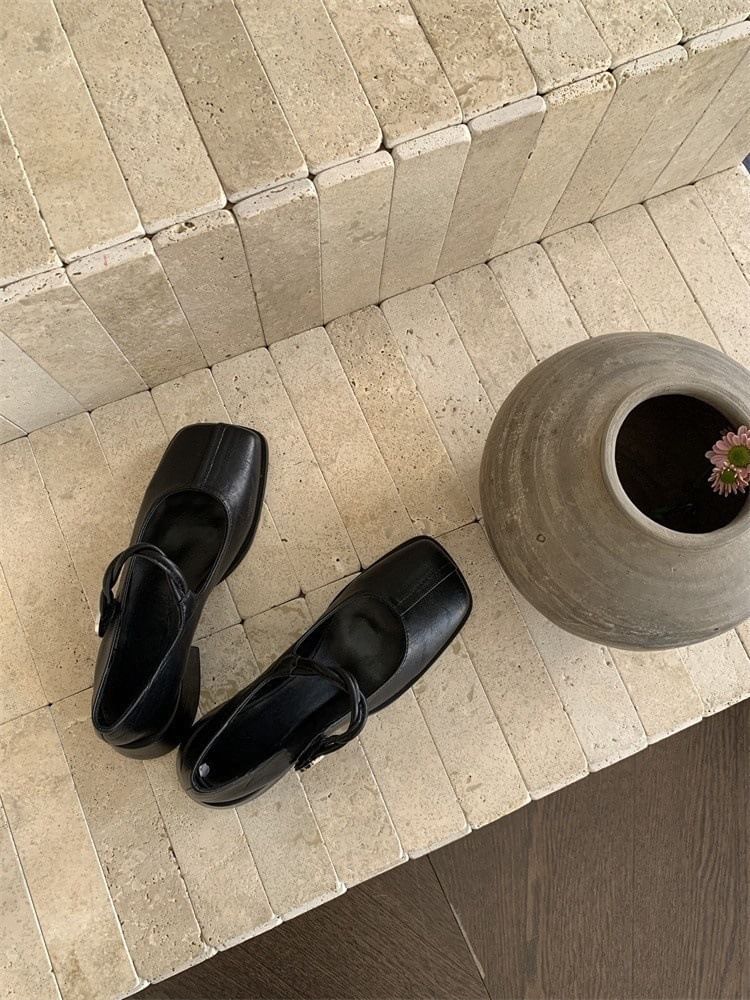 Mary Heel Jane Pumps Block Toe Square