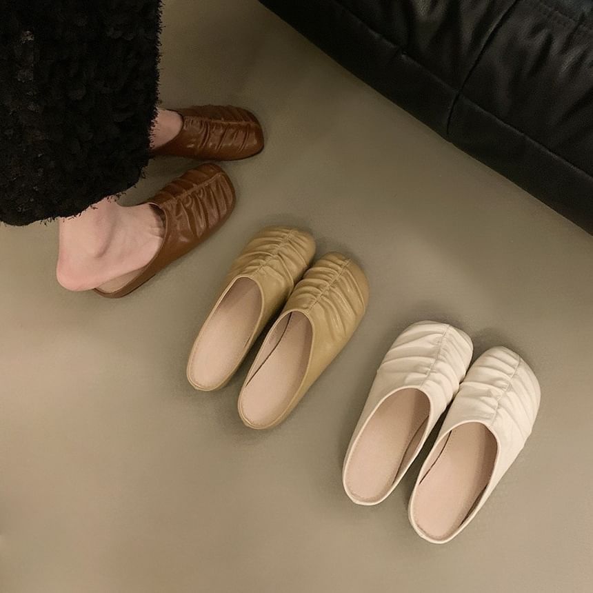 Leather Mules Faux Ruched