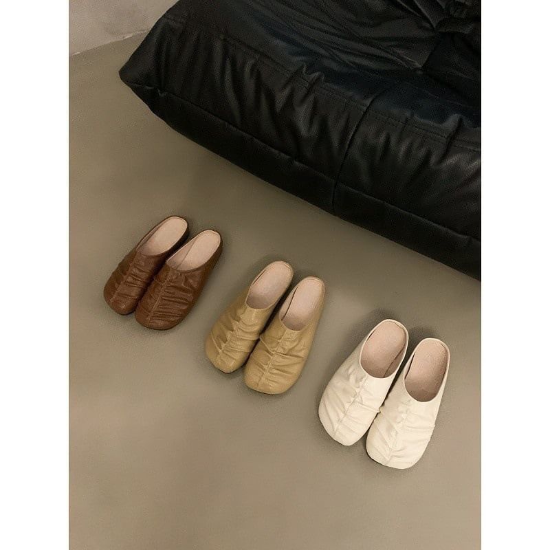 Leather Mules Faux Ruched