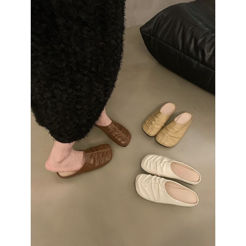 Leather Mules Faux Ruched