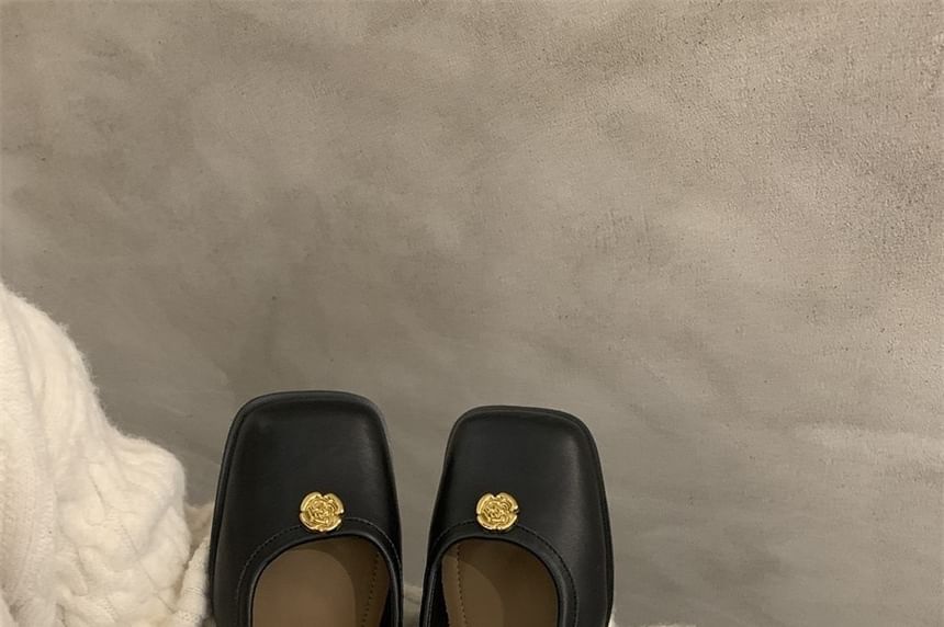 Mary Jane Heel Block Square Toe Pumps