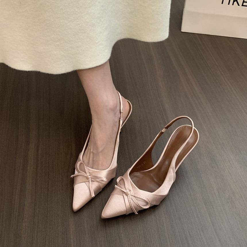 Pumps Toe Slingback Bow Satin Pointed