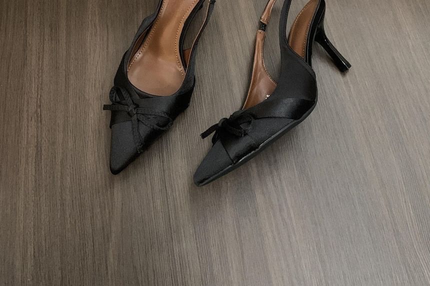 Pumps Toe Slingback Bow Satin Pointed