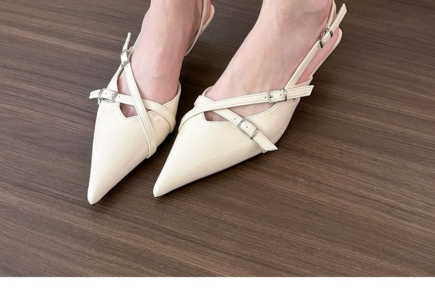 Pointed Toe Pumps Buckled Heel Slingback Kitten