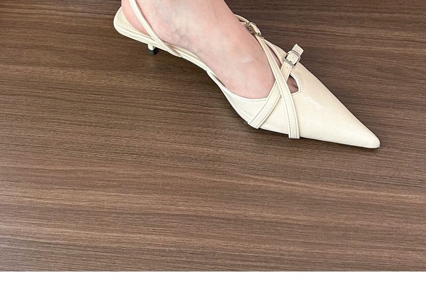 Pointed Toe Pumps Buckled Heel Slingback Kitten