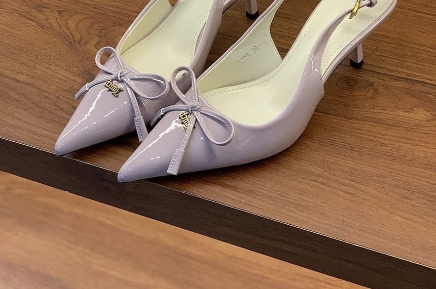Bow Toe Slingback Heel Pointed Pumps Kitten