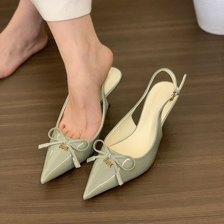 Bow Toe Slingback Heel Pointed Pumps Kitten