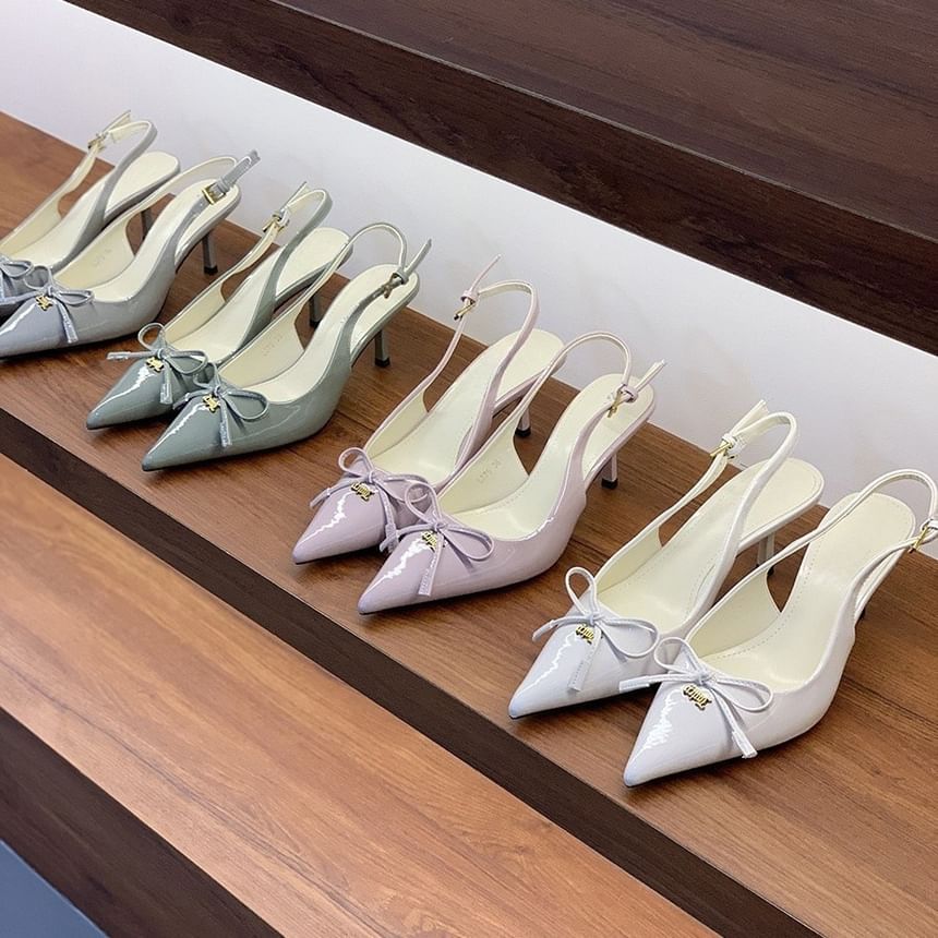 Bow Toe Slingback Heel Pointed Pumps Kitten