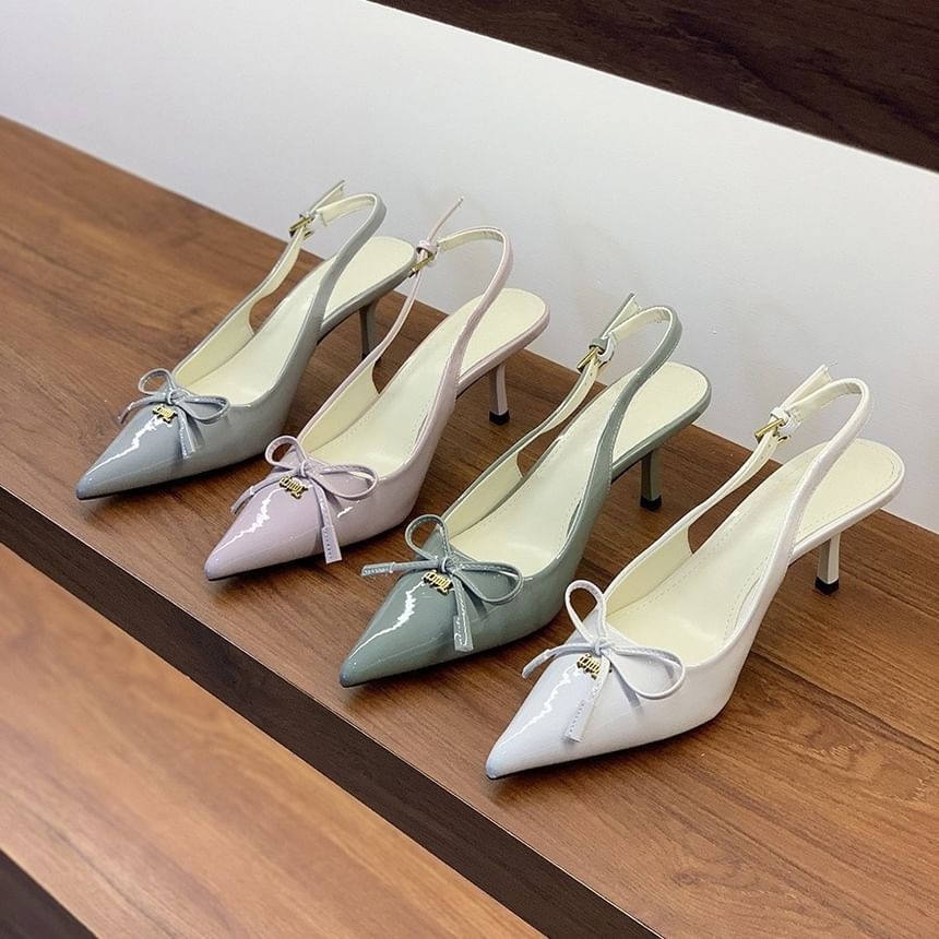 Bow Toe Slingback Heel Pointed Pumps Kitten