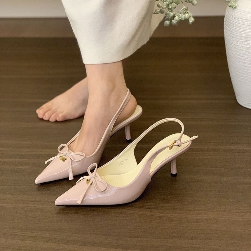 Bow Toe Slingback Heel Pointed Pumps Kitten