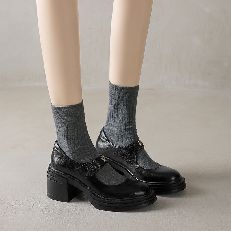 Block Mary Jane Pumps Platform Heel