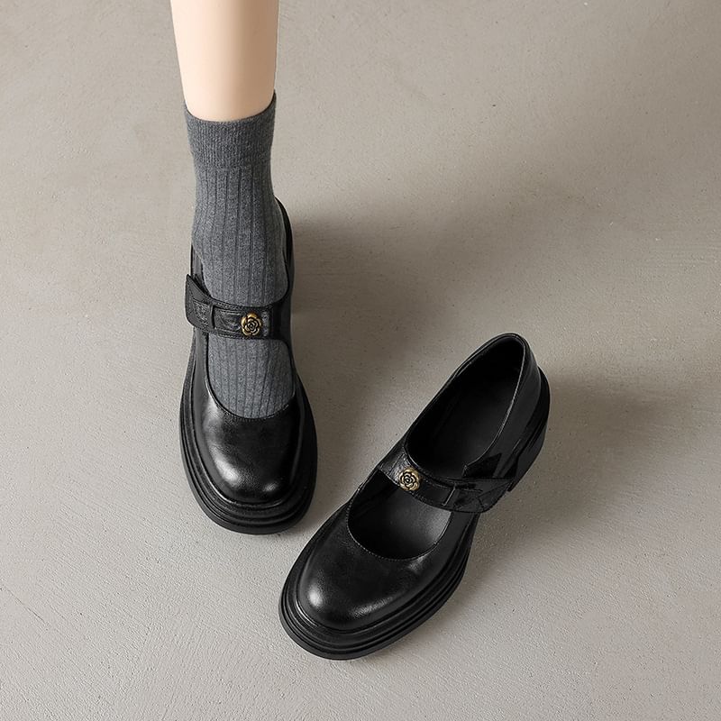 Block Mary Jane Pumps Platform Heel