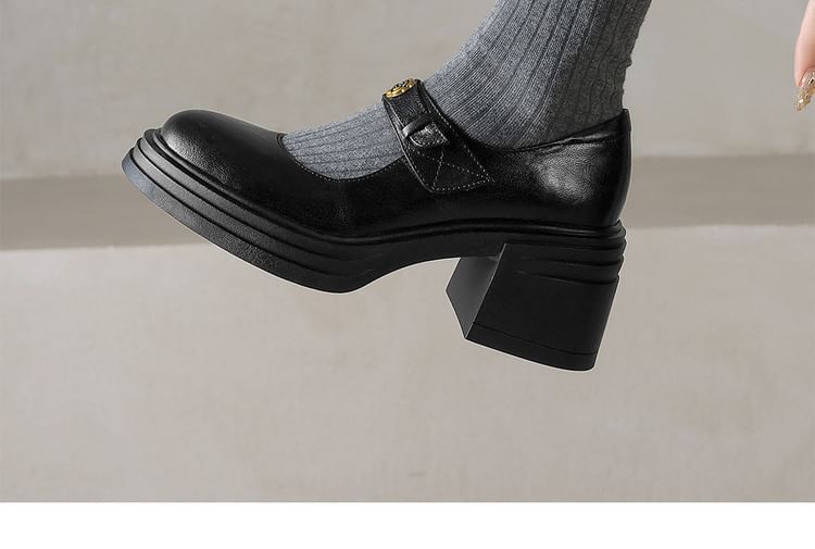 Block Mary Jane Pumps Platform Heel