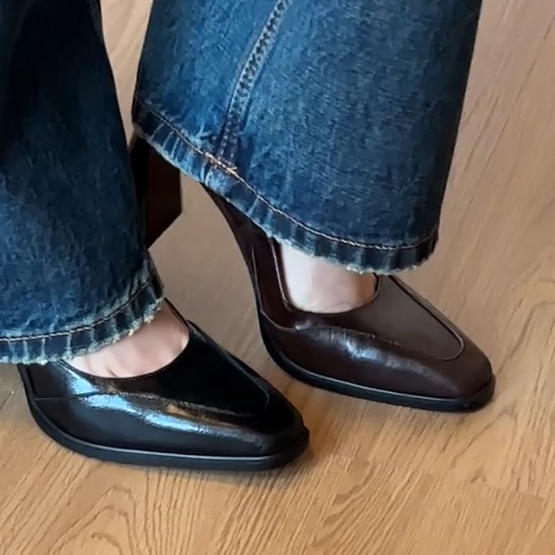 Jane Heel Panel Toe Mary Square Block Pumps