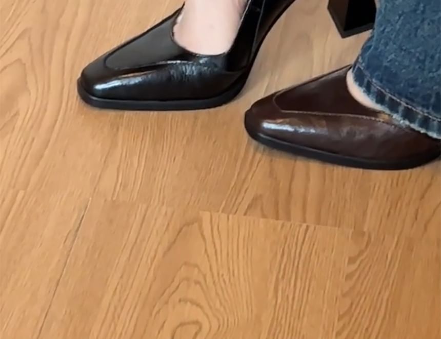 Jane Heel Panel Toe Mary Square Block Pumps