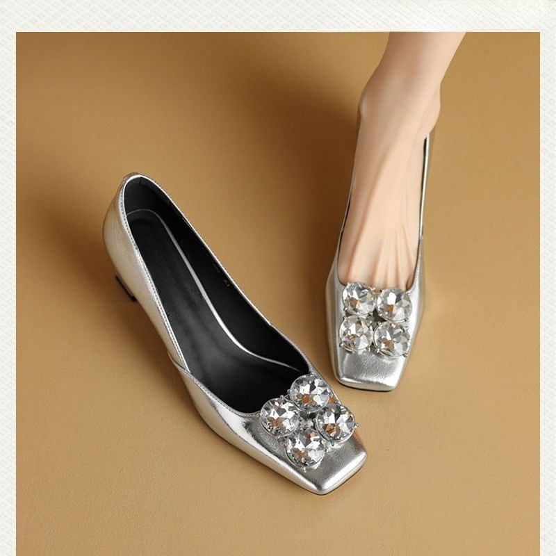 Pumps Toe Square Rhinestone Heel Block