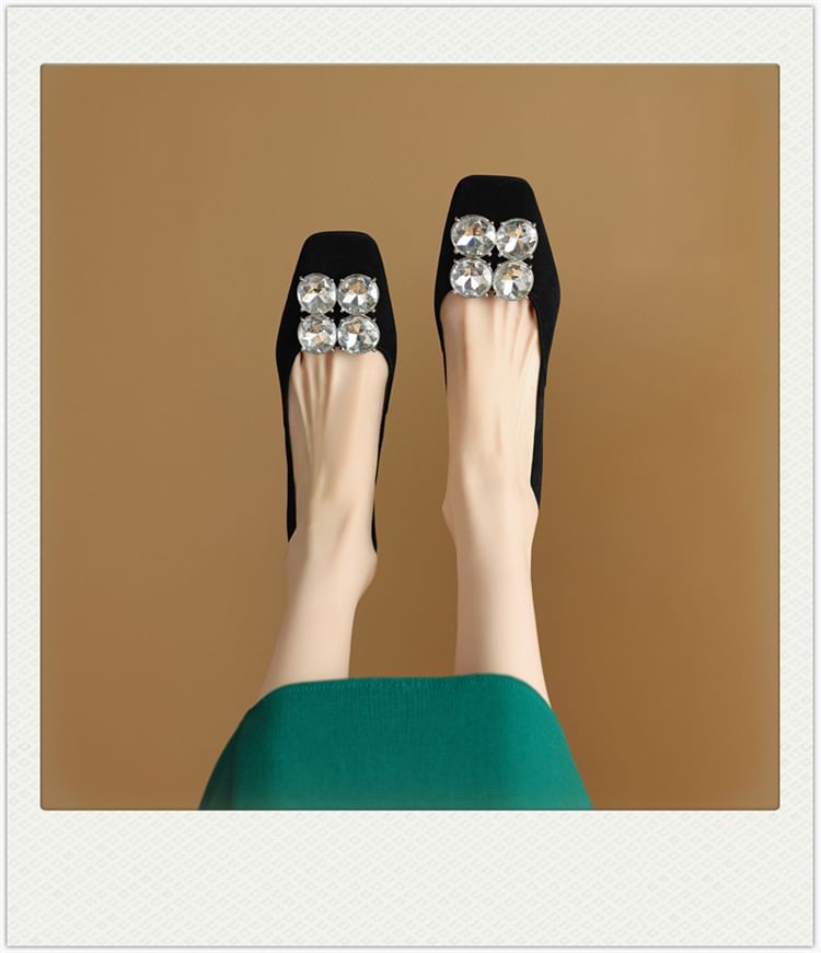 Pumps Toe Square Rhinestone Heel Block