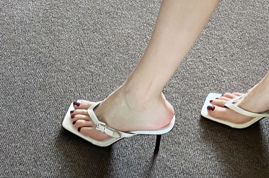 Thong High Heel Slide Sandals Buckled