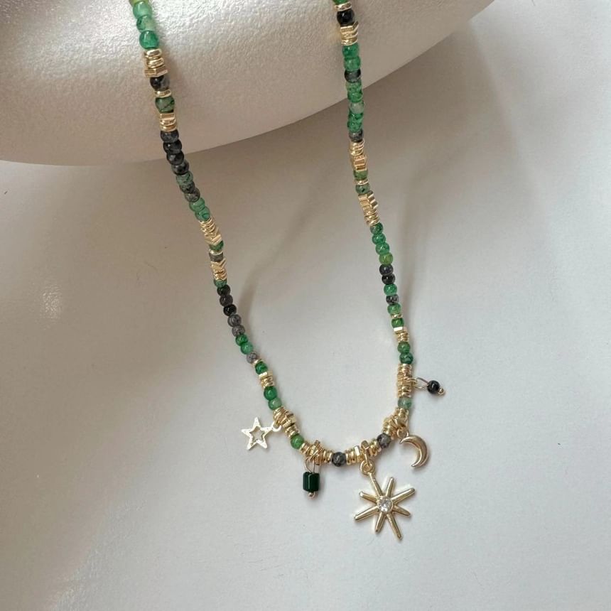 Disc / Alloy Gemstone Faux Choker Station Bead Pendant Star Fringed Moon