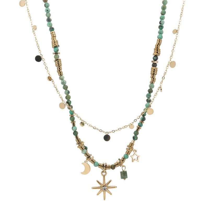 Disc / Alloy Gemstone Faux Choker Station Bead Pendant Star Fringed Moon