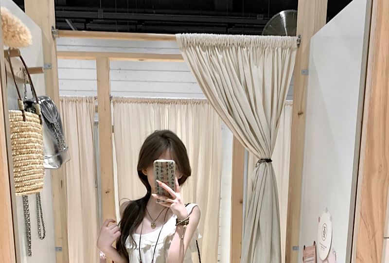 Sleeveless A-Line Asymmetrical Trim Ruffle Plain Dress Midi