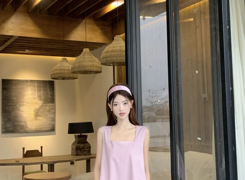 Asymmetrical Paneled Neck Midi Square Dress Sleeveless A-Line