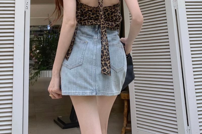 Rhinestone Skirt Pencil Mini Striped High Rise Denim