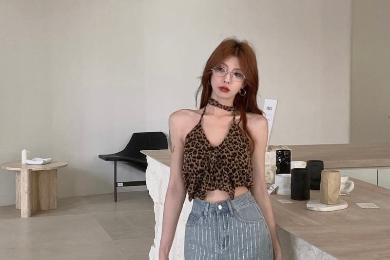 Rhinestone Skirt Pencil Mini Striped High Rise Denim