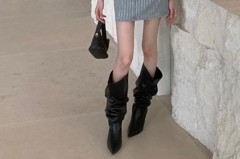 Rhinestone Skirt Pencil Mini Striped High Rise Denim