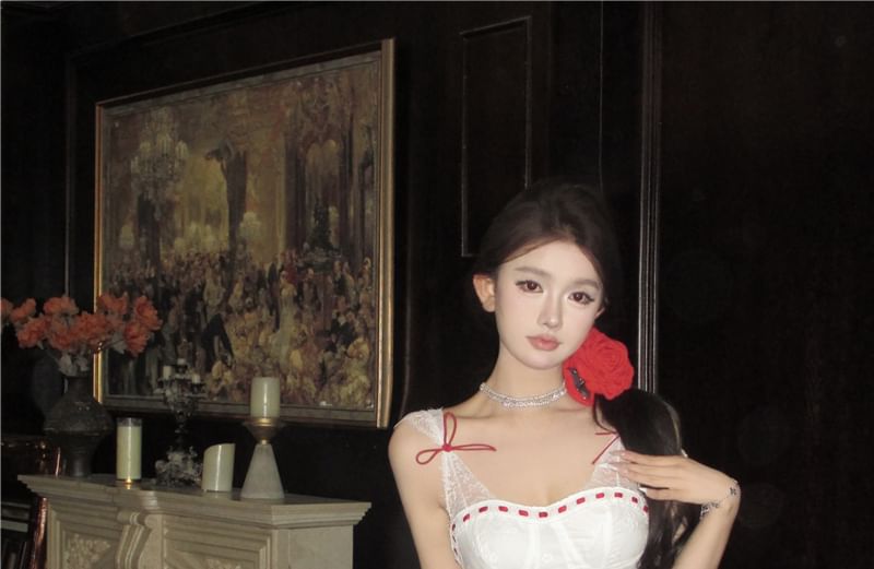 Panel Lace Dress Bow A-Line Mini Corset Tone Two Sleeveless