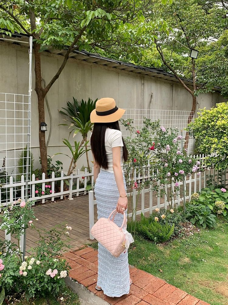 High Pencil Maxi Skirt Floral Rise Tiered