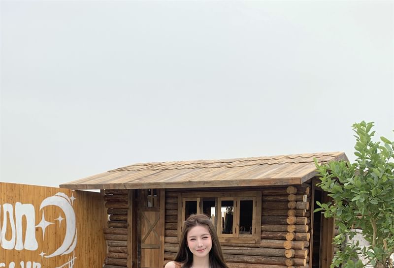 Plaid Tank Waist Halter Plain Bow Top / Culottes Peplum High