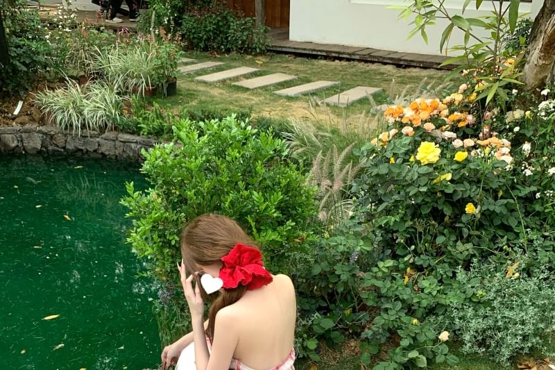 Panel Back Open Midi Dress Plaid Lace A-Line Halter