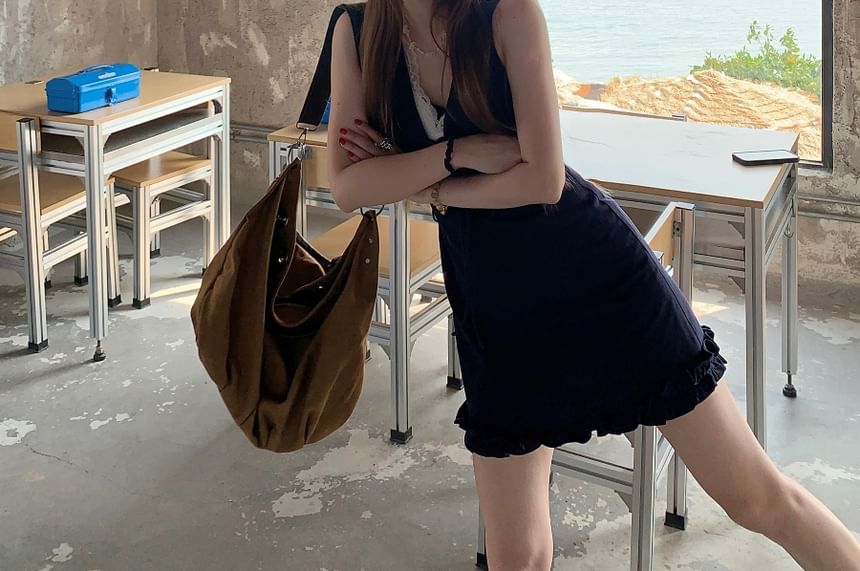 Mini Lace A-Line Bow Panel V-Neck Sleeveless Dress