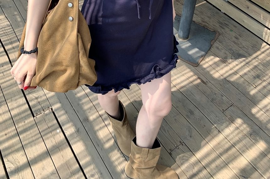 Mini Lace A-Line Bow Panel V-Neck Sleeveless Dress