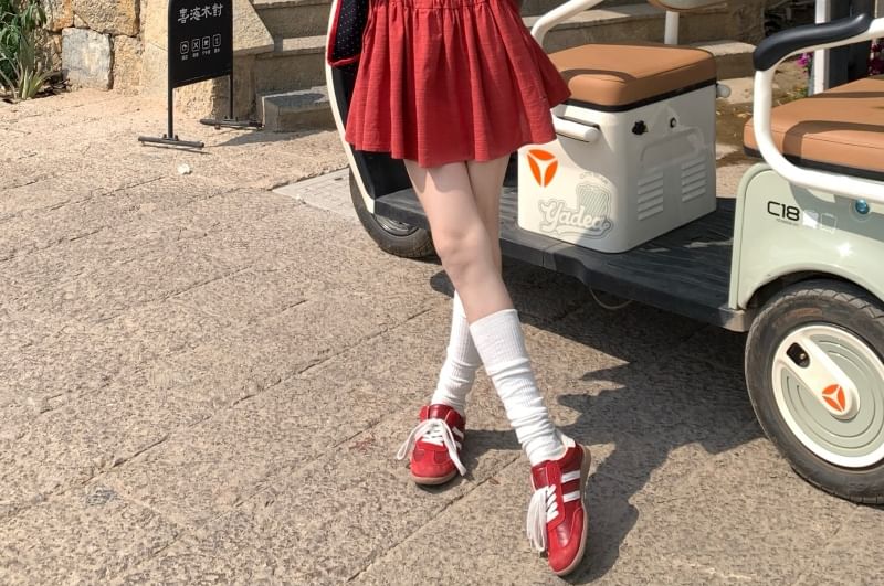 Round Button Neck Mini Sleeveless A-Line Dress Plain