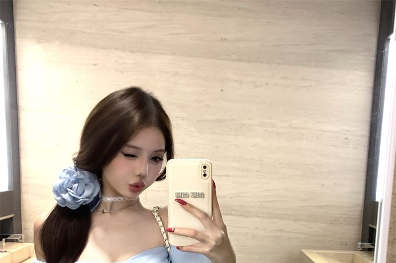 Slim Off-Shoulder Puff-Sleeve Plain Top Bow Fit