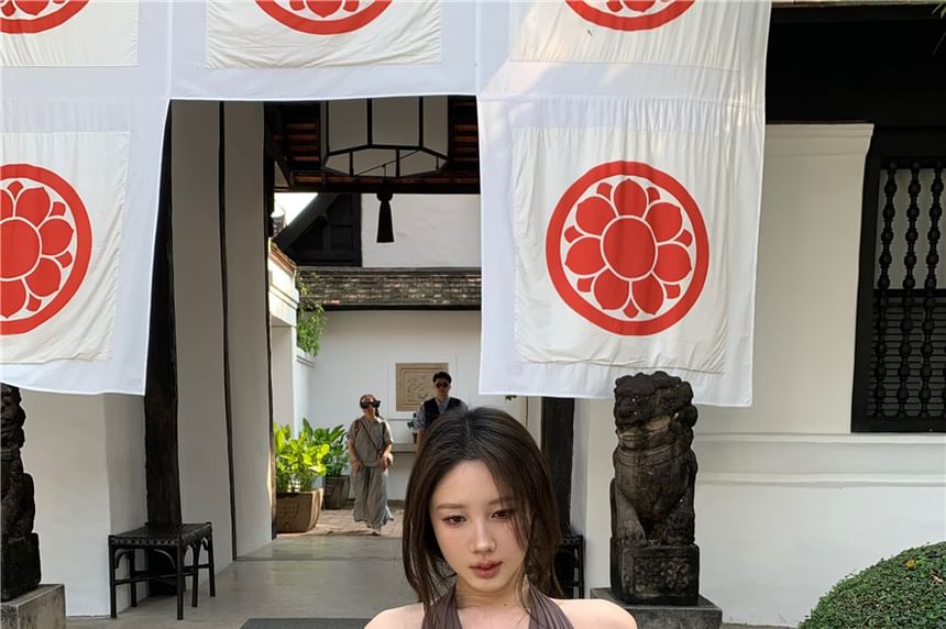 Halter Fit Slim Tank Plain Back Top Open Crop