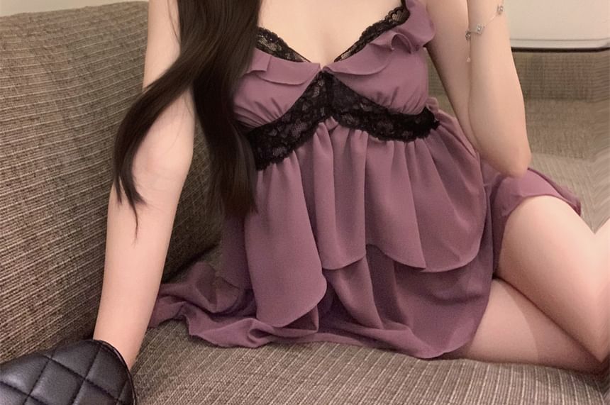 Flowy Panel Ruffle Top Trim Lace Cami