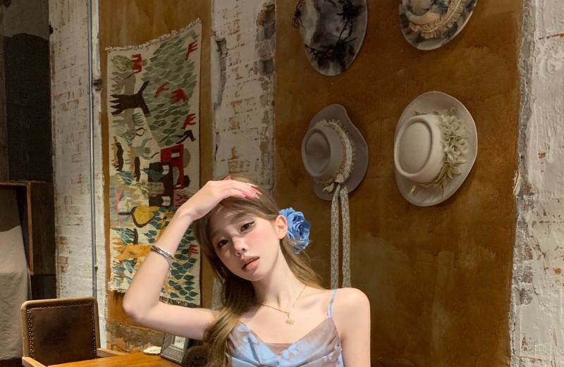 Mini Cowl Spaghetti Strap Neck Print Butterfly A-Line Asymmetrical Dress