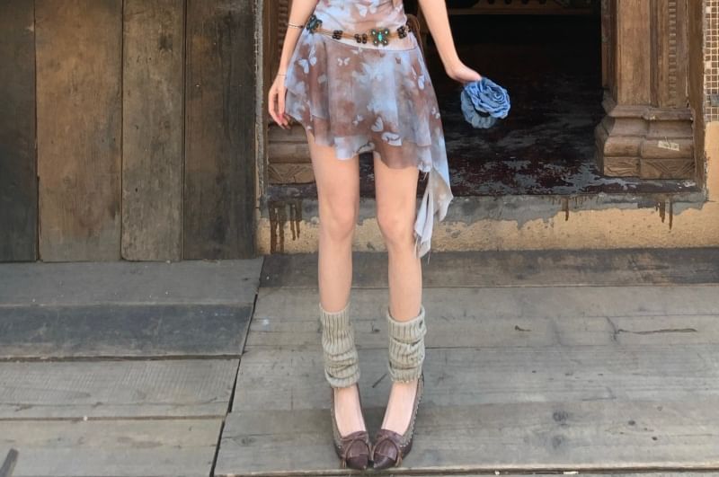 Mini Cowl Spaghetti Strap Neck Print Butterfly A-Line Asymmetrical Dress