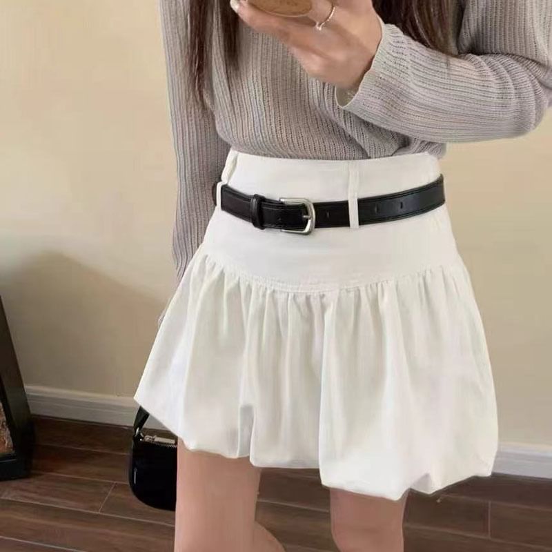 Rise Mini Belt Hem Skirt + A-Line Set: Plain High Bubble